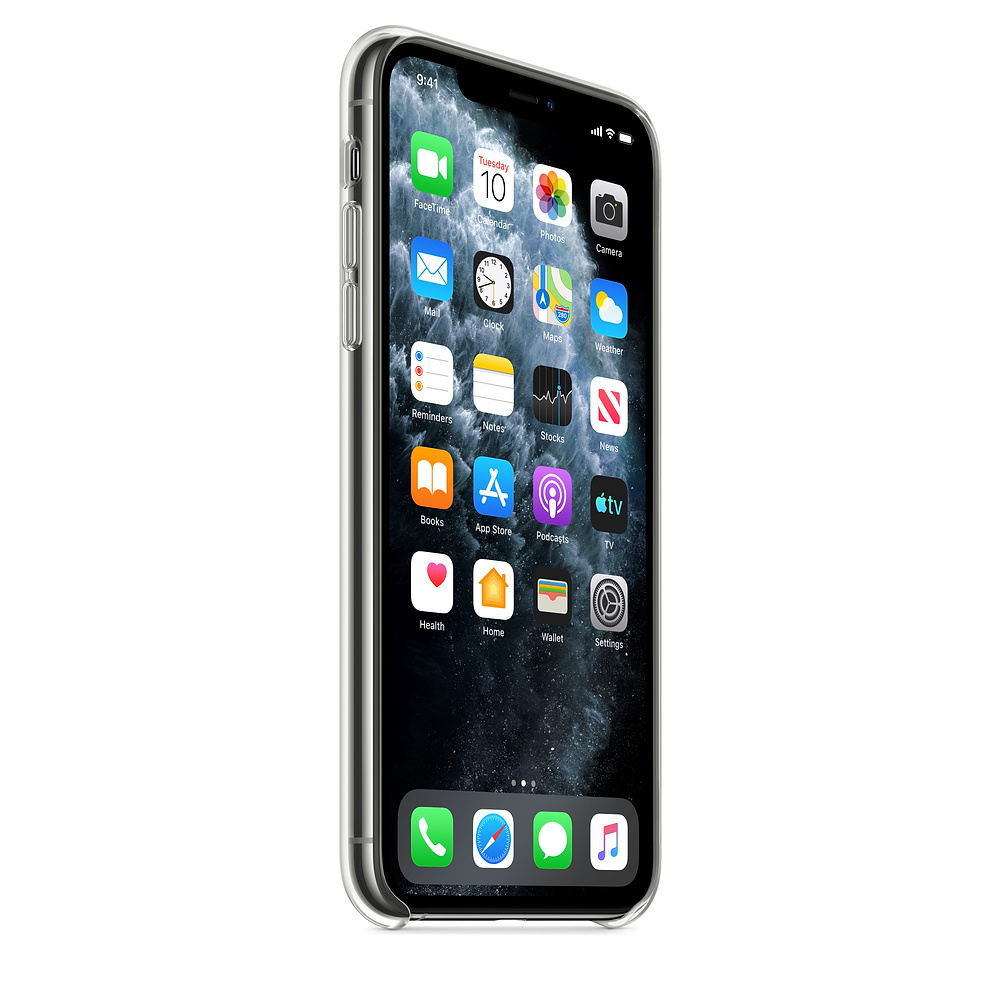 Ein transparentes iPhone mit vielen App-Symbolen auf dem Bildschirm.
