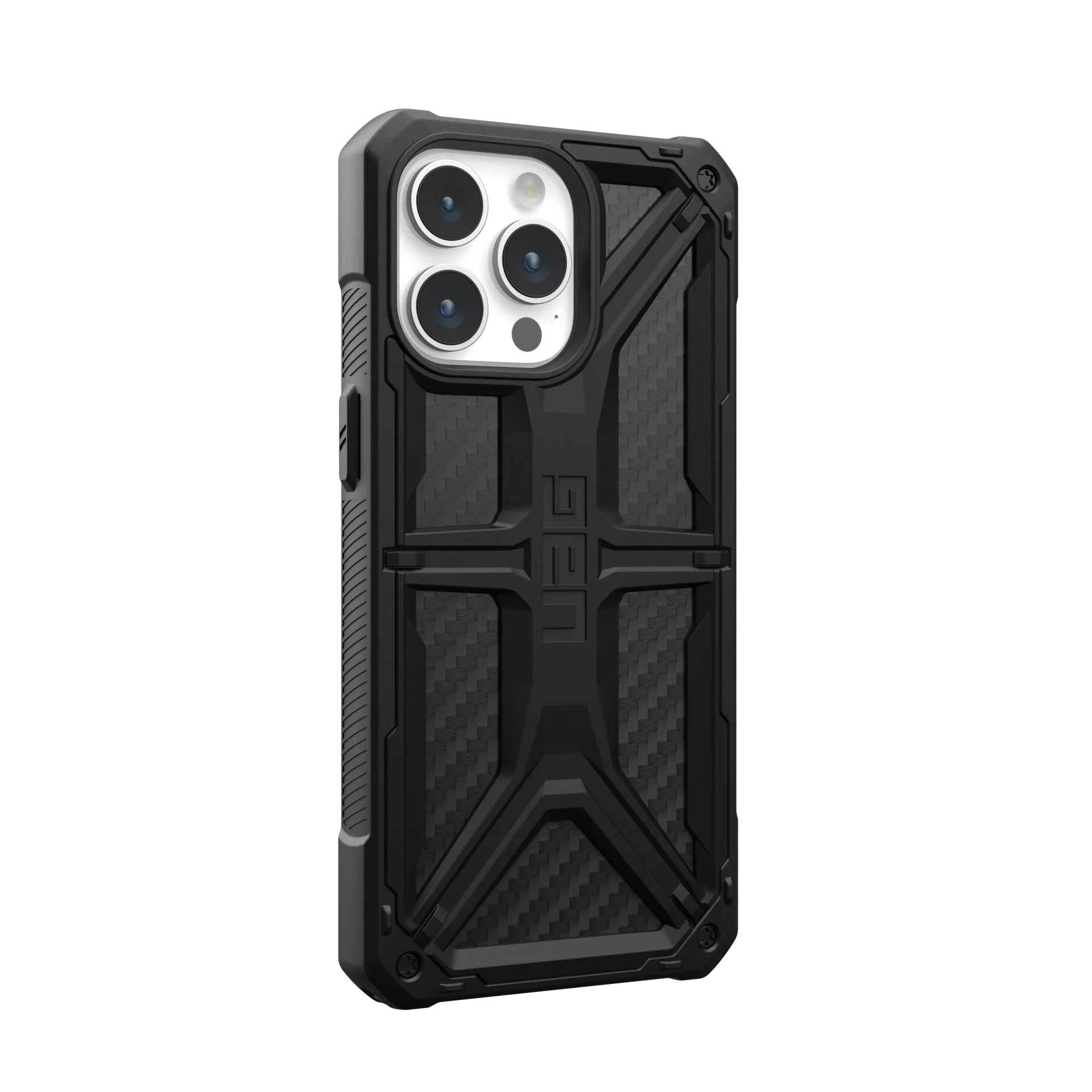 Schwarze robuste Hülle für ein Smartphone mit sichtbarer Kamera und Textur.