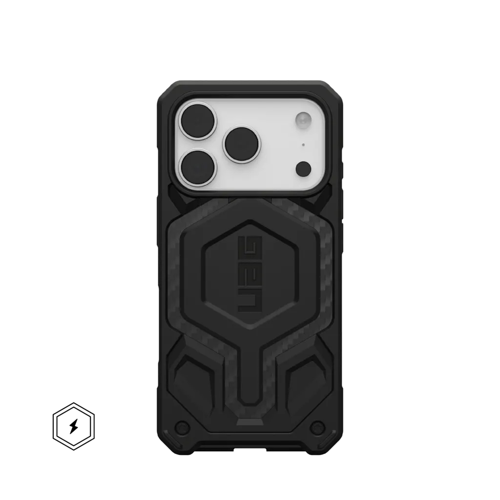 Czarne etui na telefon z osłoną aparatu i logo.