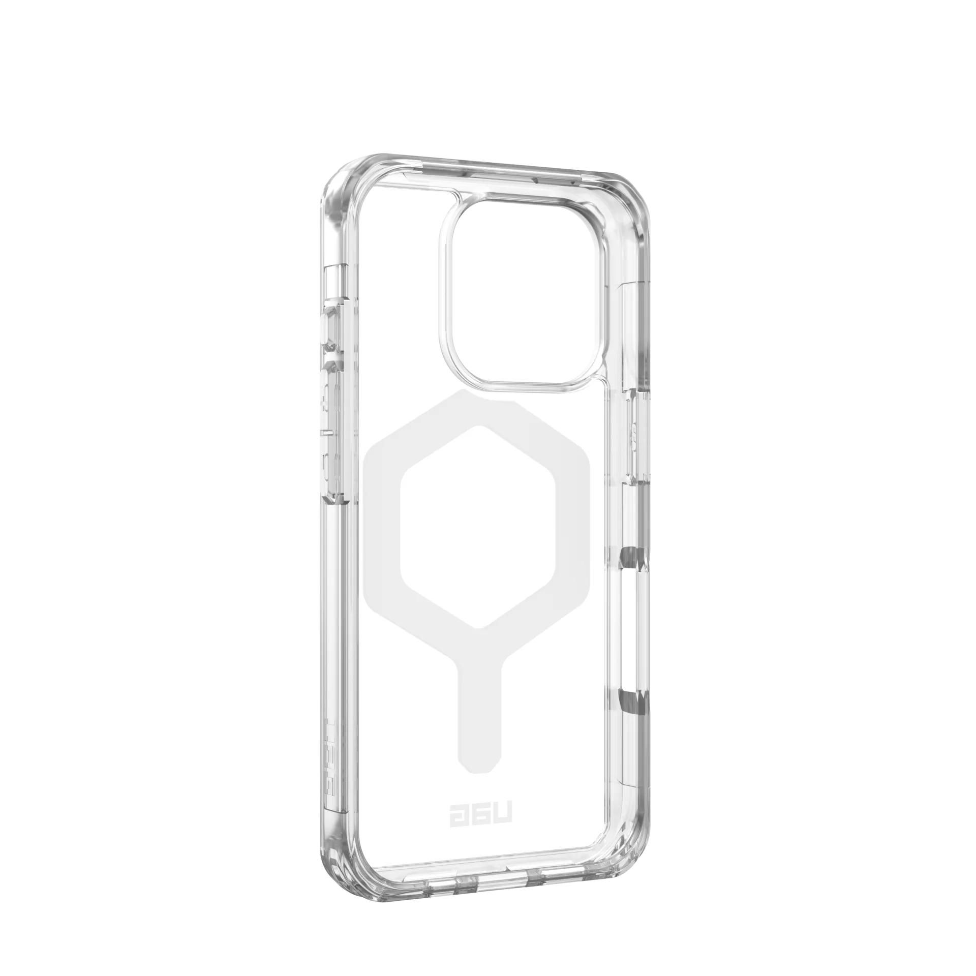Transparente Handyhülle mit einem Hexagon-Muster auf der Rückseite.