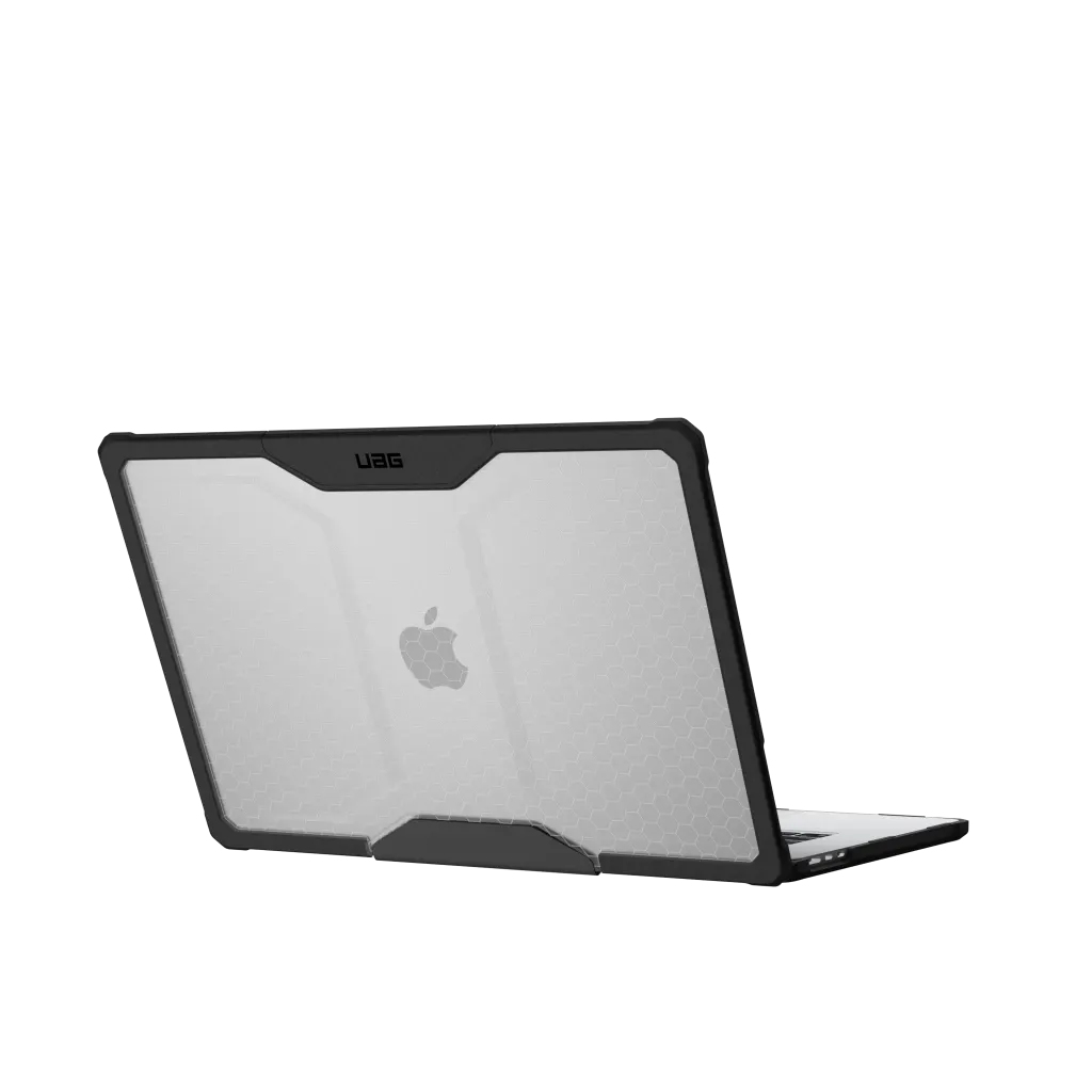 Przezroczysta obudowa na laptopa z czarną ramką i wzorem plastra miodu.