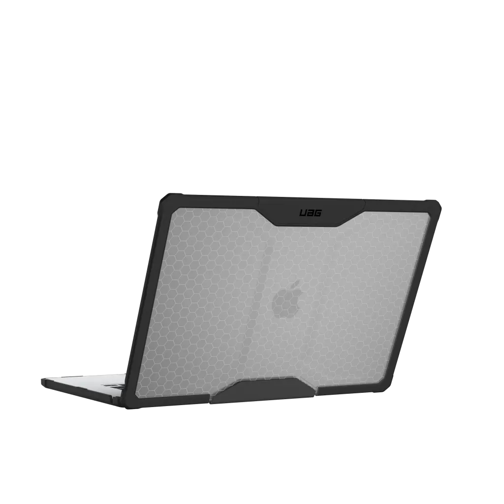 Czarna obudowa laptopa z wzorem plastra miodu na przezroczystej obudowie.