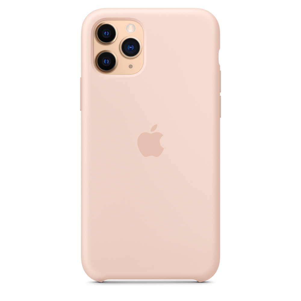 Een lichtroze iPhone hoesje met camera-uitsparing en Apple logo.