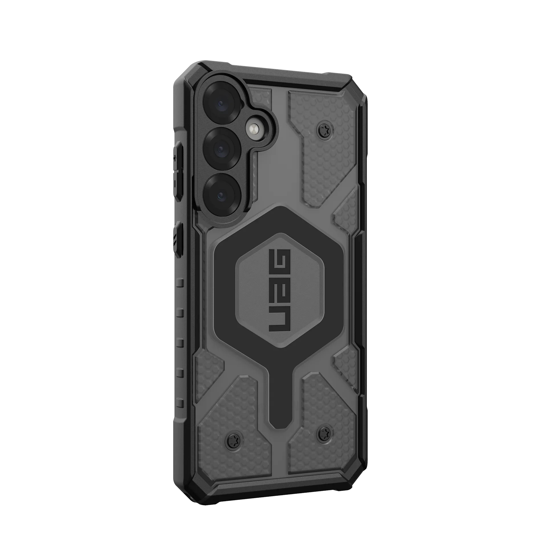 Custodia nera per telefono con motivo esagonale e logo UAG.