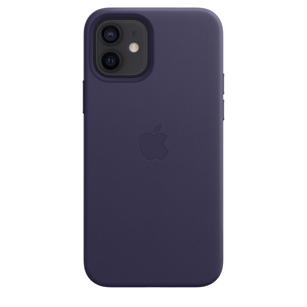 Dark blue iPhone case with Apple logo and two cameras.