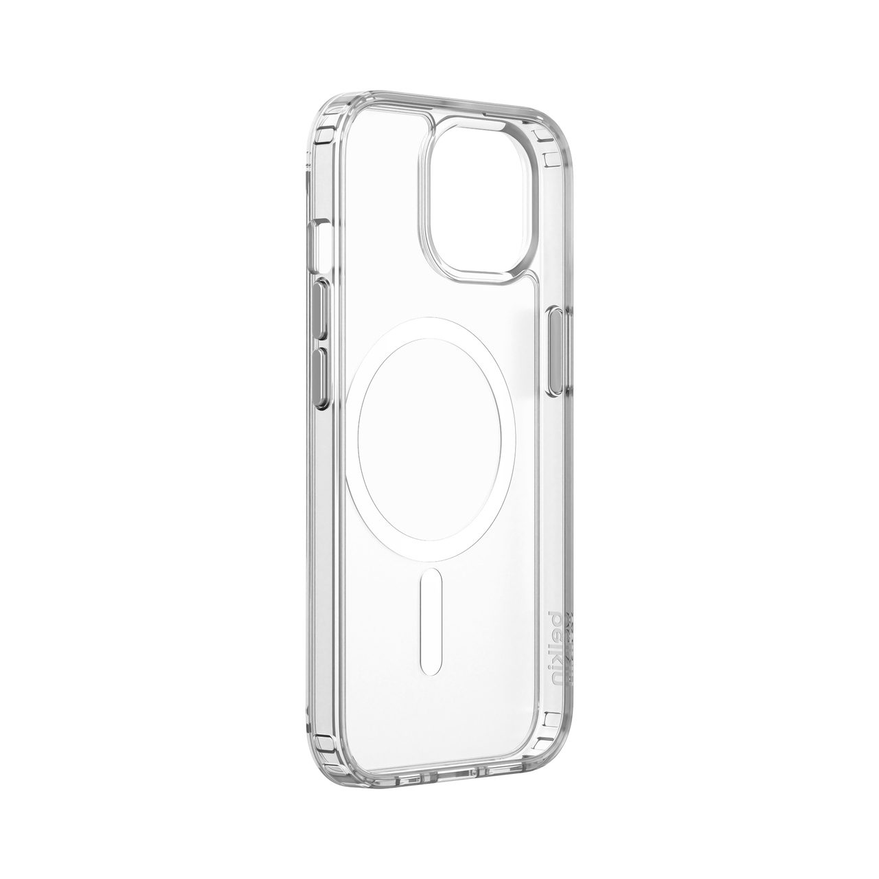 Transparente Schutzhülle für ein Smartphone mit MagSafe-Ring.