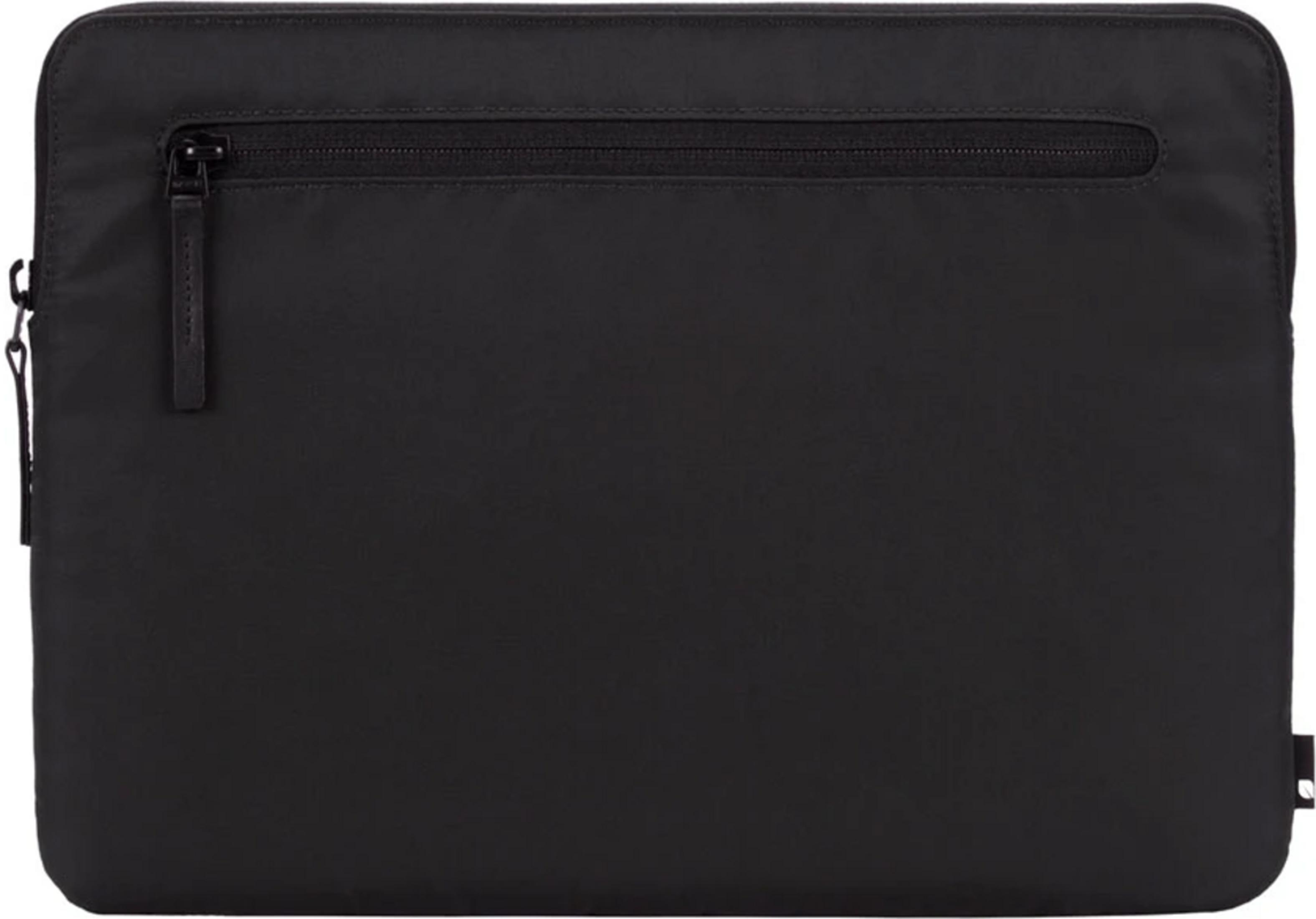 Custodia nera per laptop con tasca con zip frontale.
