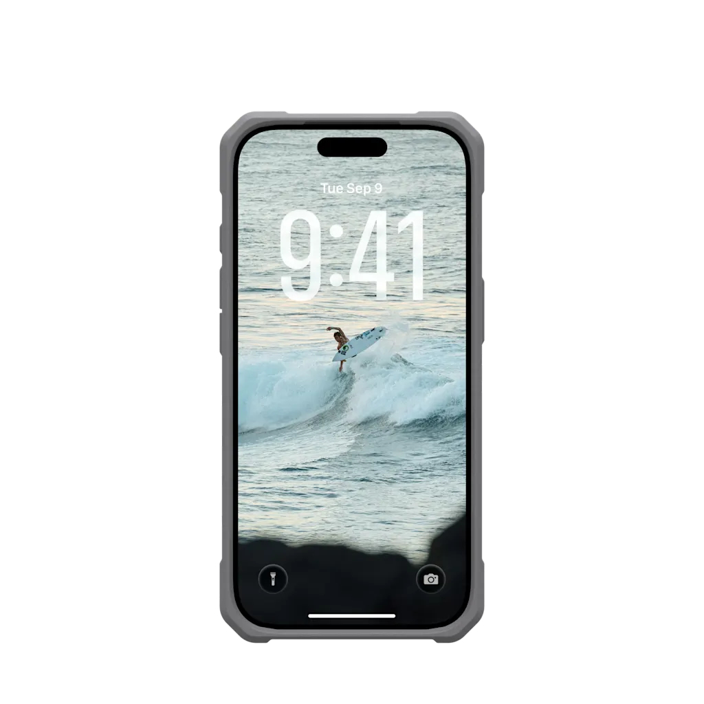 Smartfon wyświetla surfera na fali. Godzina 9:41.