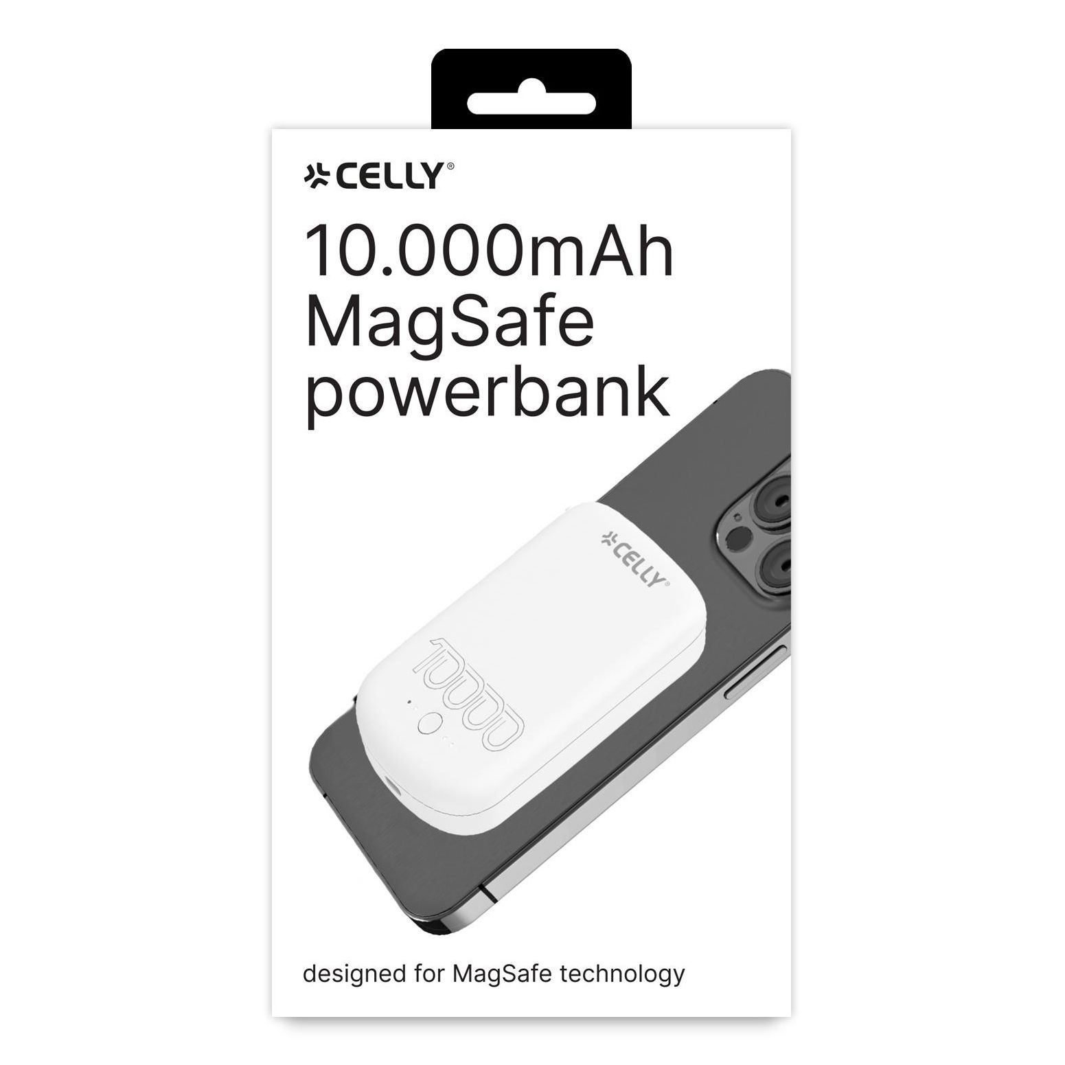 Power bank bianca MagSafe da 10.000 mAh collegata a uno smartphone.