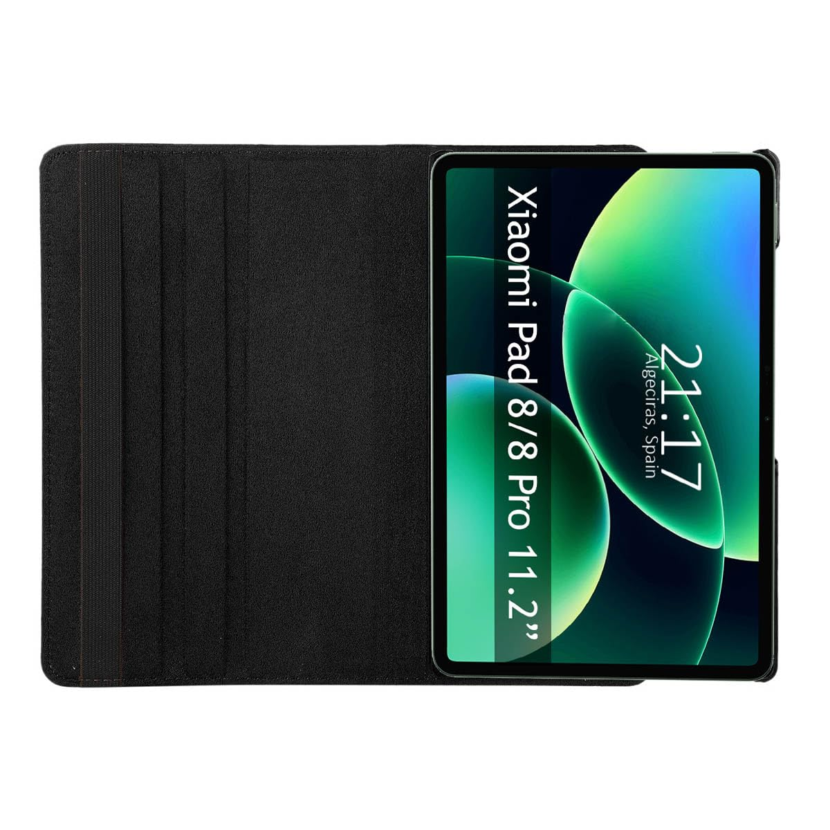 Funda negra para tableta con pantalla Xiaomi Pad 8/8 Pro de 11,2” mostrando la hora 21:17.