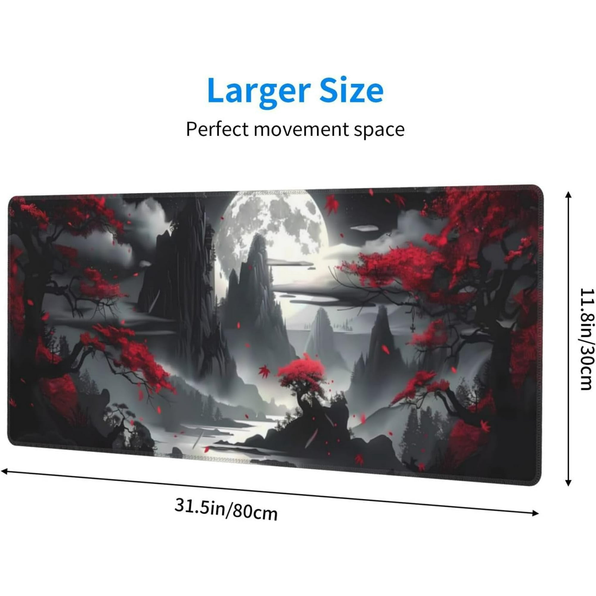Mäusepad mit Mond, Bergen und roten Bäumen