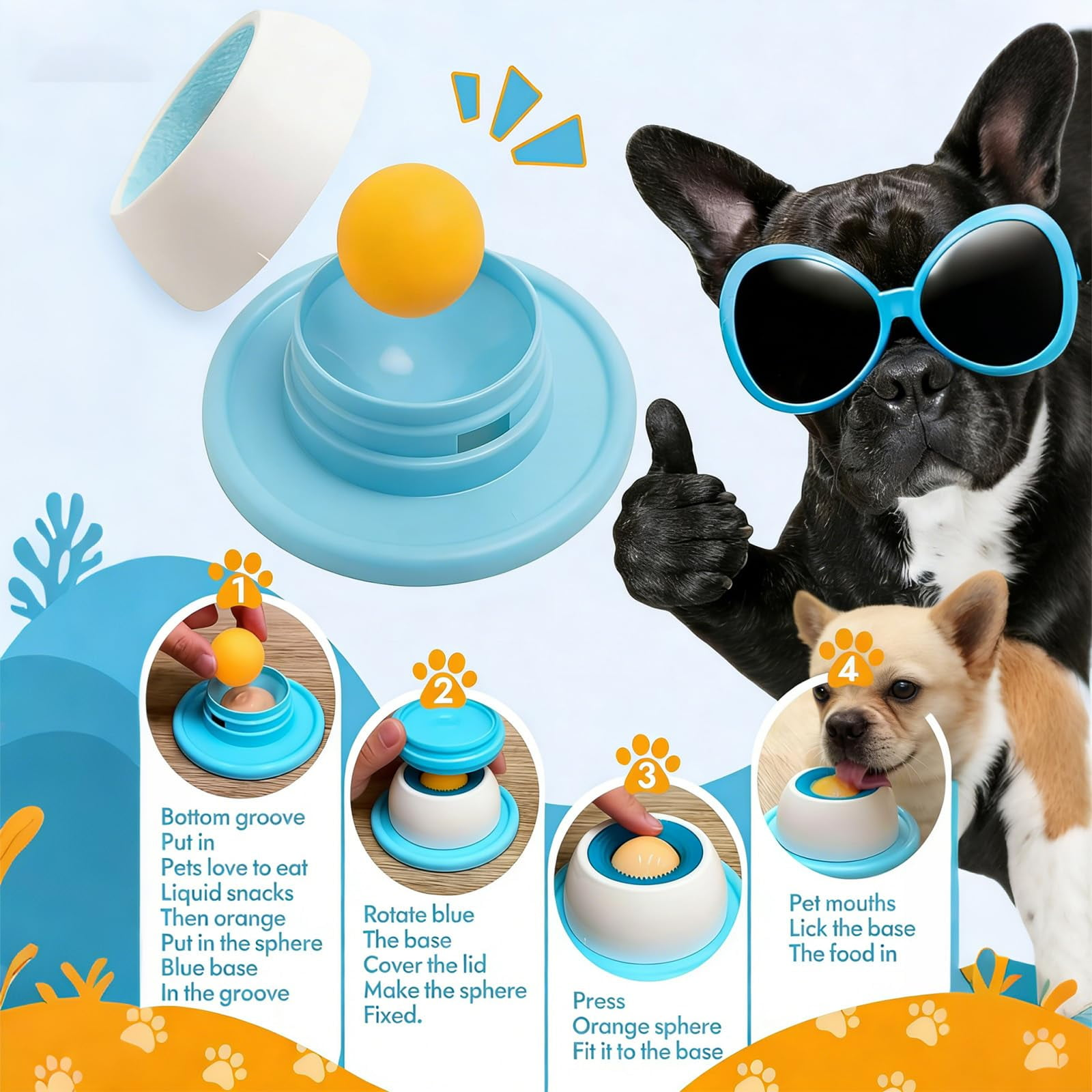 Ein Hund mit Sonnenbrille gibt Daumen hoch. Anleitung für ein Futterspielzeug.