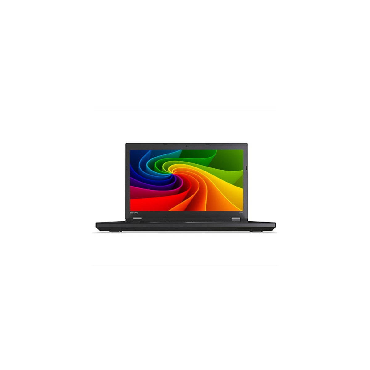 Ein schwarzer Laptop mit einem bunten Regenbogen-Wirbel auf dem Bildschirm.