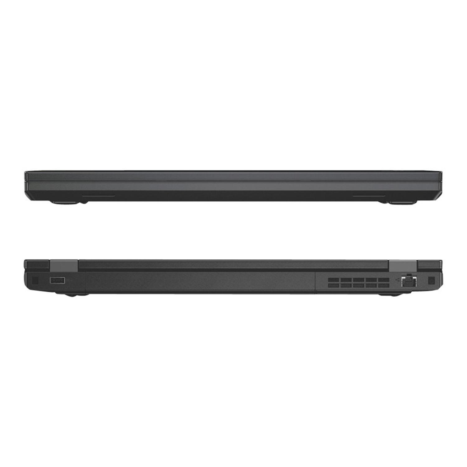 Geschlossener schwarzer Laptop, Seitenansicht oben und unten.