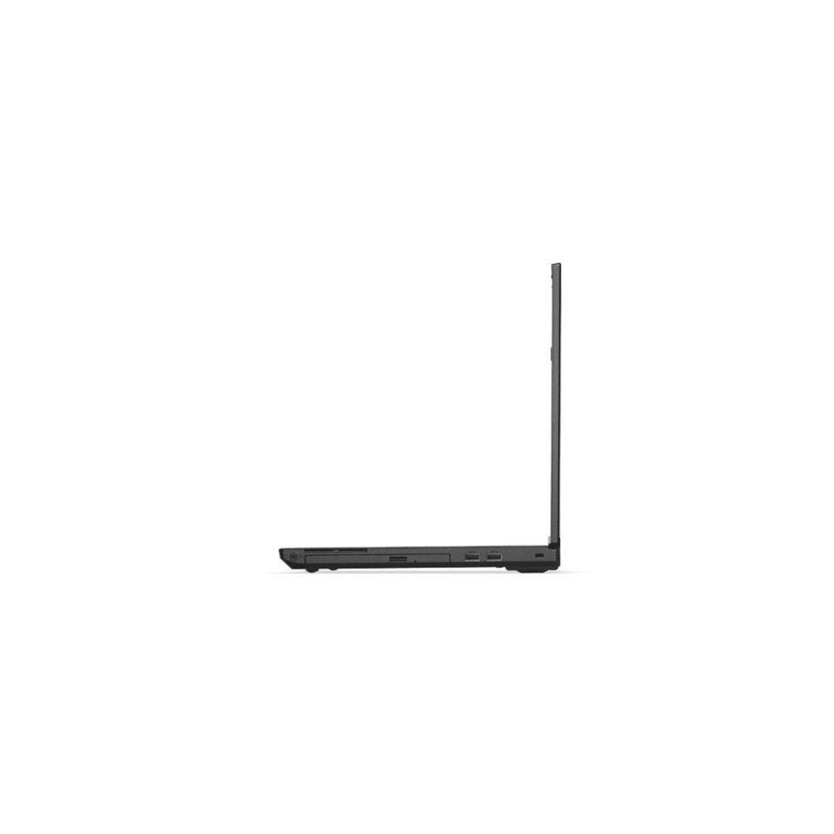 Profilansicht eines geschlossenen schwarzen Laptops auf weißem Hintergrund.