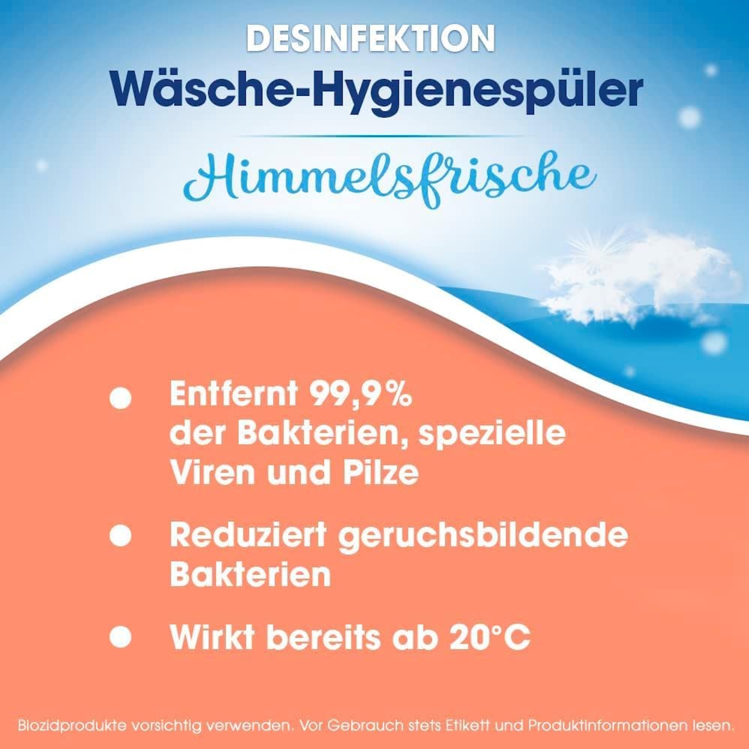 Produktinfo: Wäsche-Hygienespüler entfernt 99,9% Bakterien, Viren, Pilze.