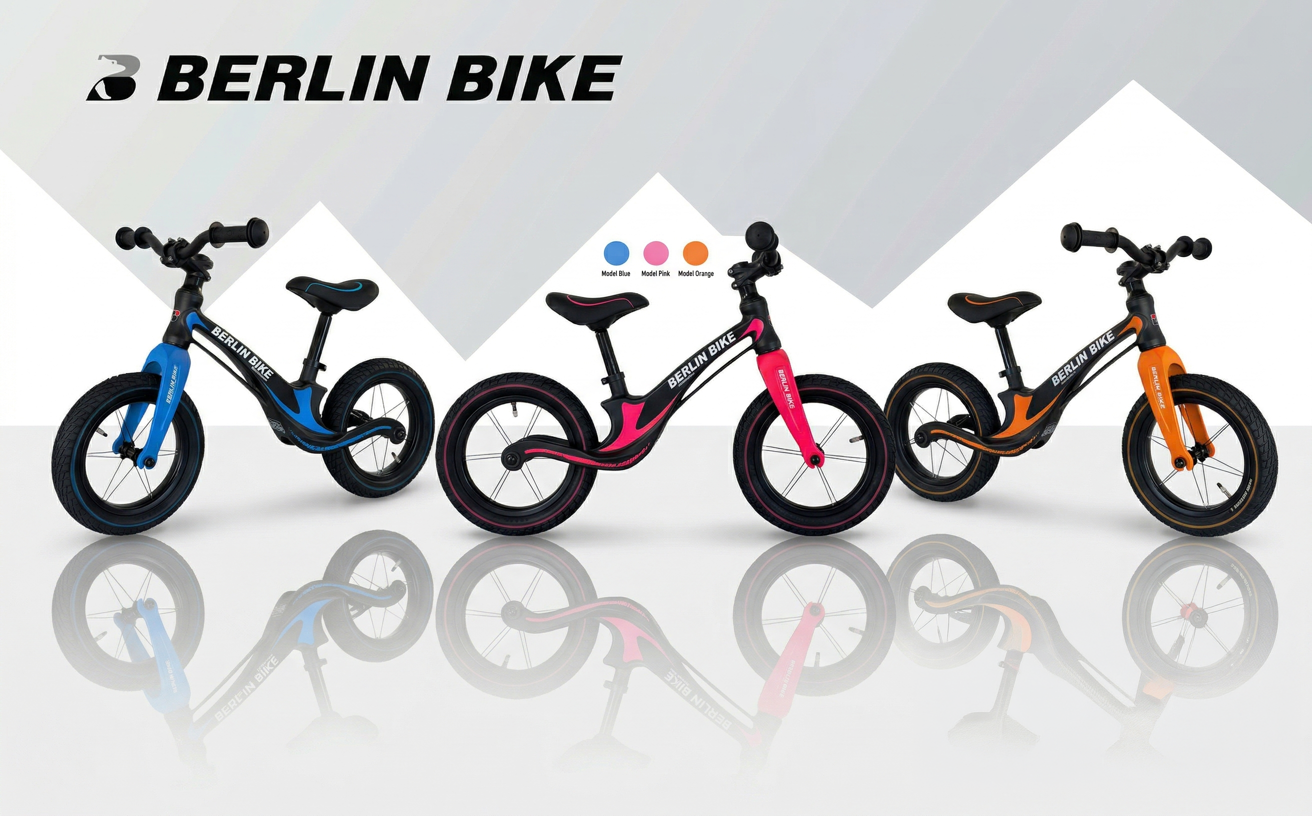 Drei Berlin Bike Laufräder in Blau, Pink und Orange nebeneinander.
