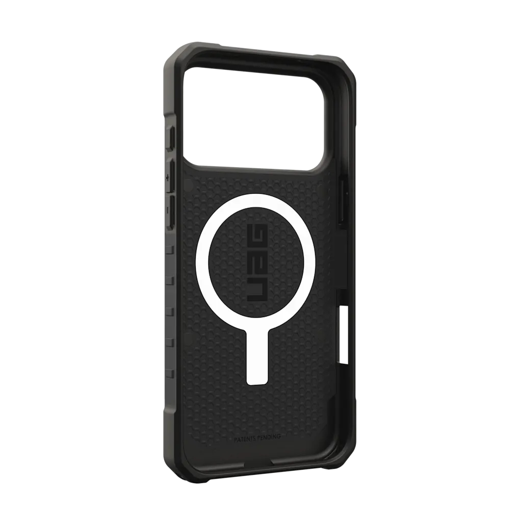 Schwarzes Handyhülle mit weißem UAG-Logo und Magnetring.