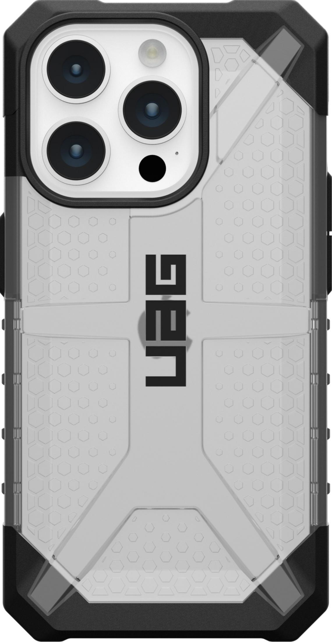 Schwarze und transparente Handyhülle mit dreifacher Kamera und UAG-Logo.