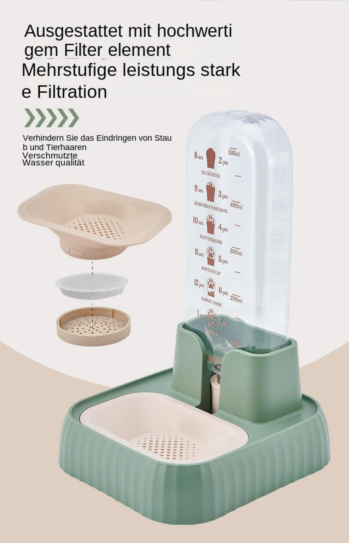 Ein automatischer Trinkbrunnen für Haustiere mit Filter und einstellbarer Füllmenge.