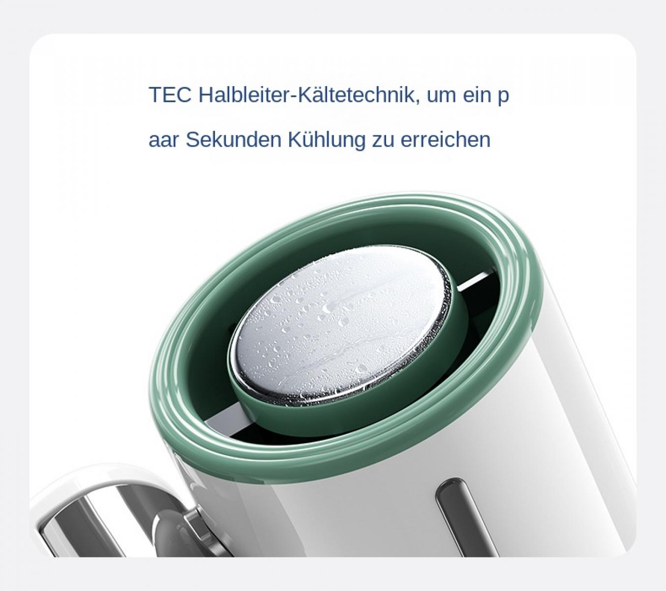 Naher Blick auf einen weißen und grünen Lüfter mit TEC-Halbleiter-Kältetechnik.