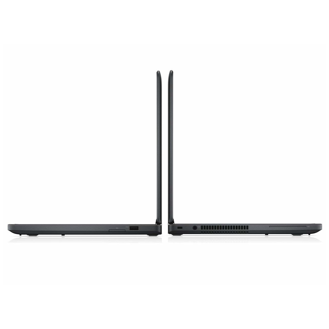 Zwei schwarze Laptops nebeneinander mit geöffneten Bildschirmen.