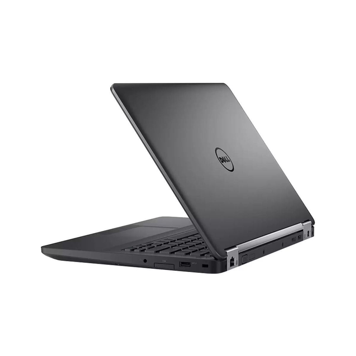 Ein geschlossener schwarzer Dell Laptop mit dem Dell-Logo auf dem Deckel.