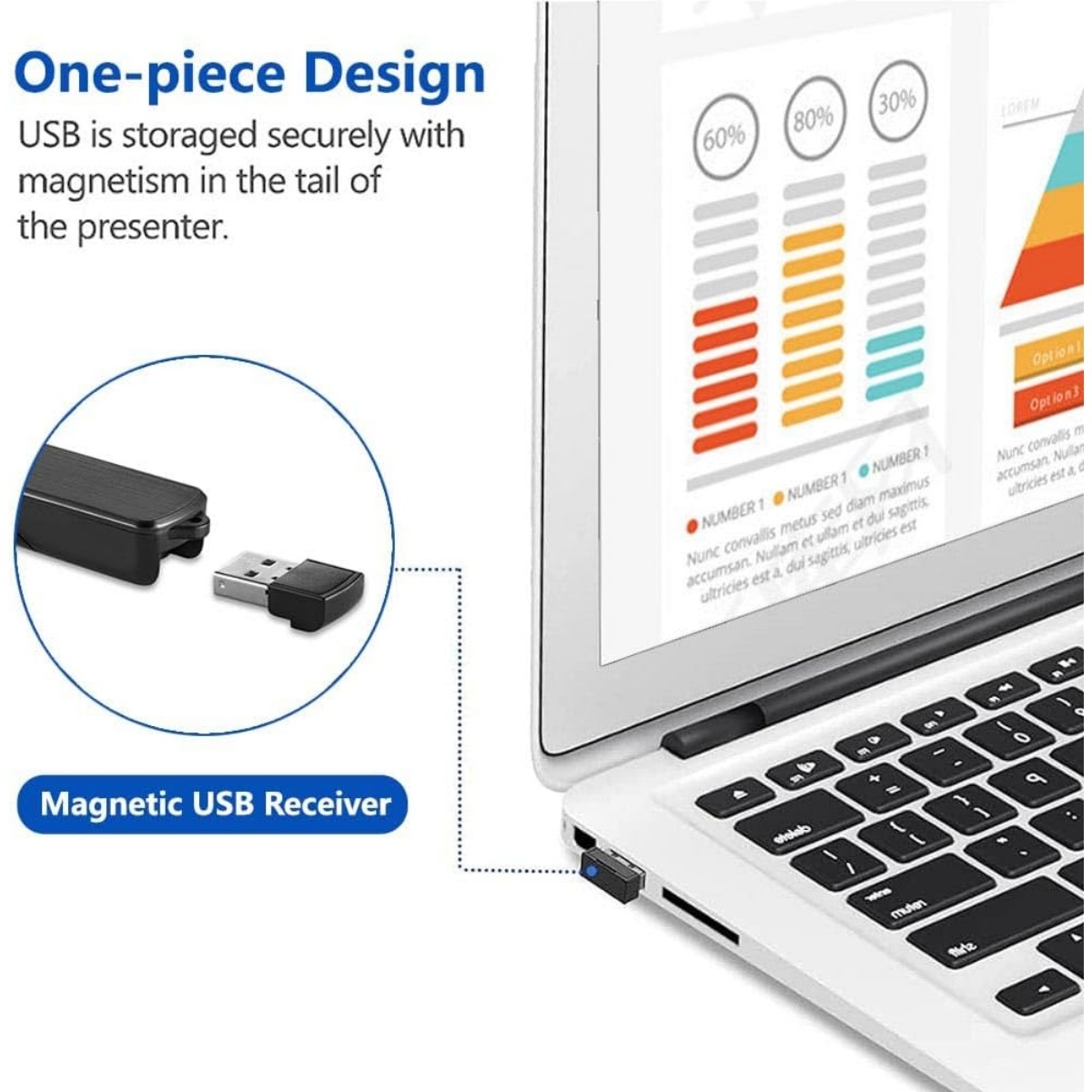 Ein USB-Empfänger ist in einen Laptop eingesteckt. Ein weiteres USB-Gerät liegt daneben.
