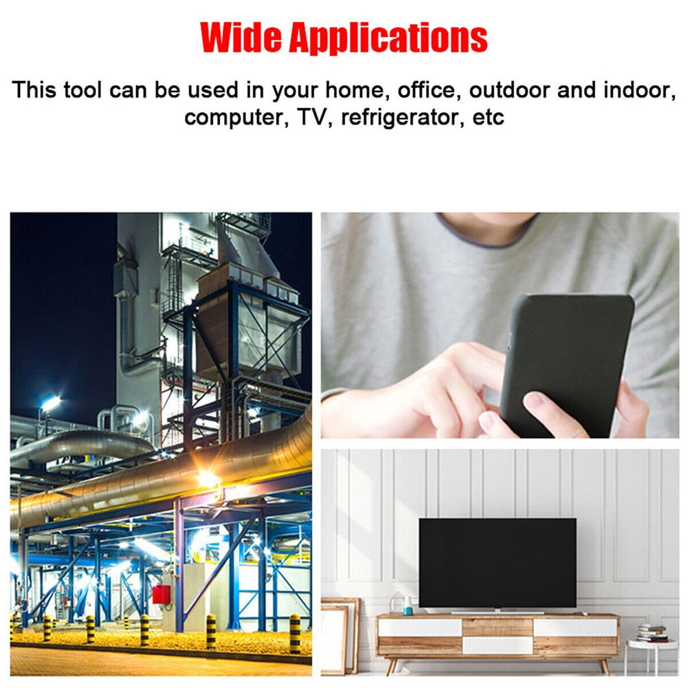 Industrieanlage, Hände mit Smartphone, Fernseher auf Holzmöbel.