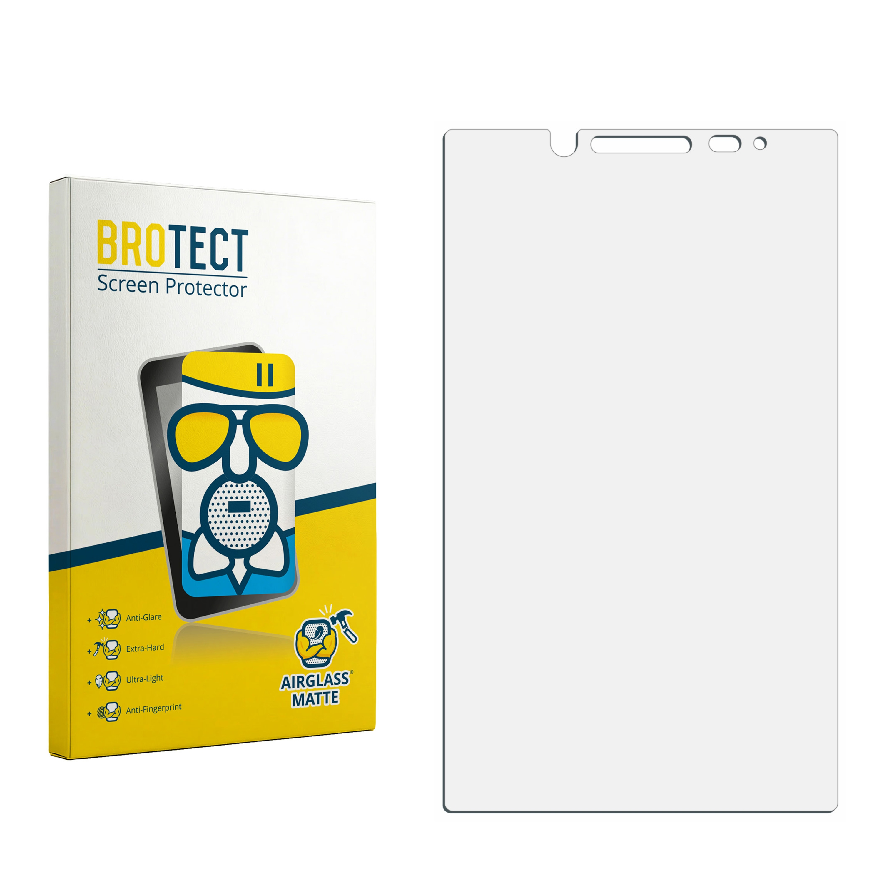 Schutzfolie mit Verpackung, die "BROTECT Screen Protector" zeigt.