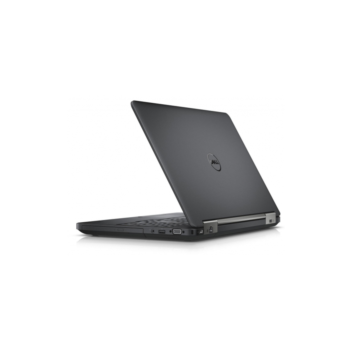 Ein dunkles Dell-Notebook mit geöffnetem Bildschirm, aus der Seitenansicht.