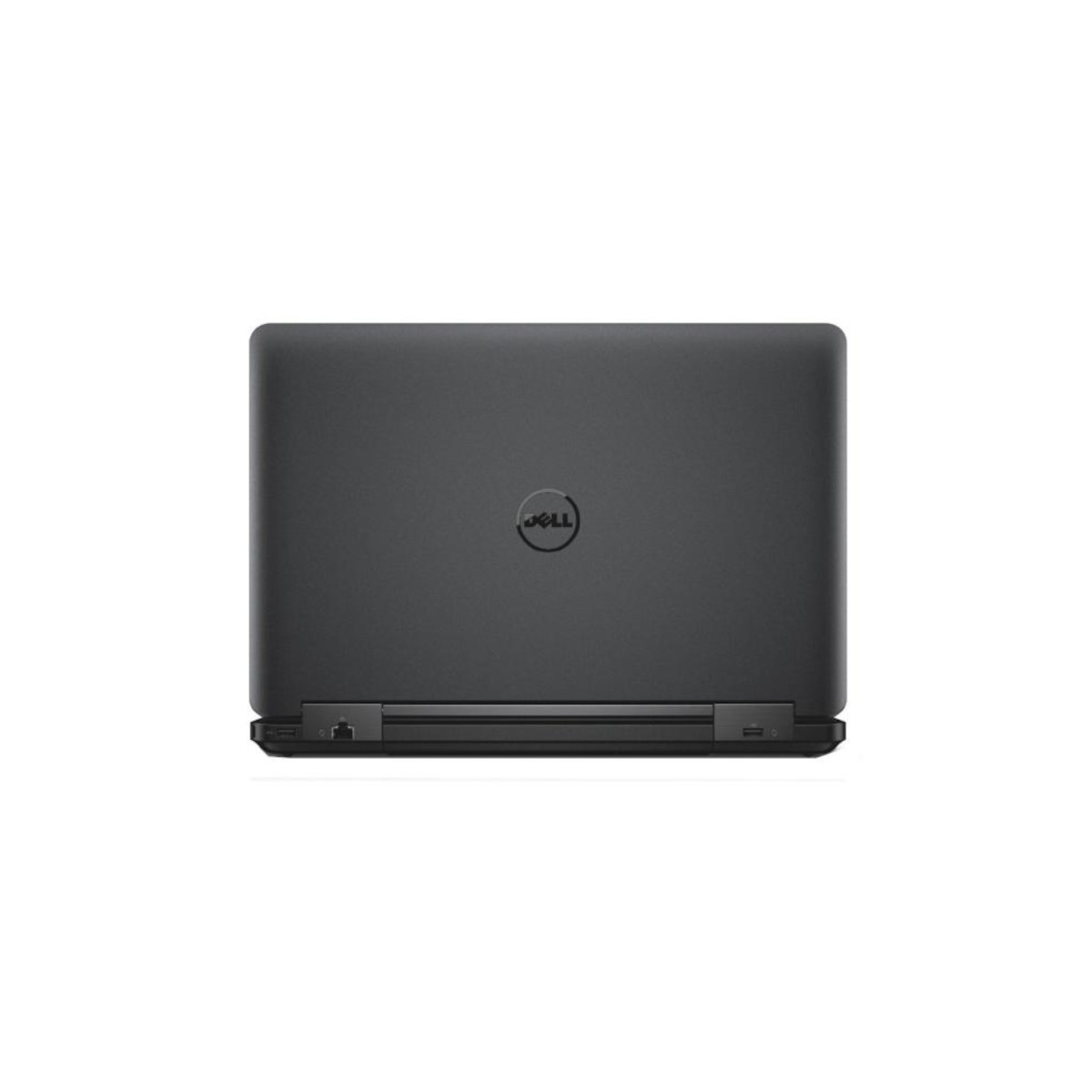 Geschlossener schwarzer Dell Laptop mit Logo auf dem Deckel.