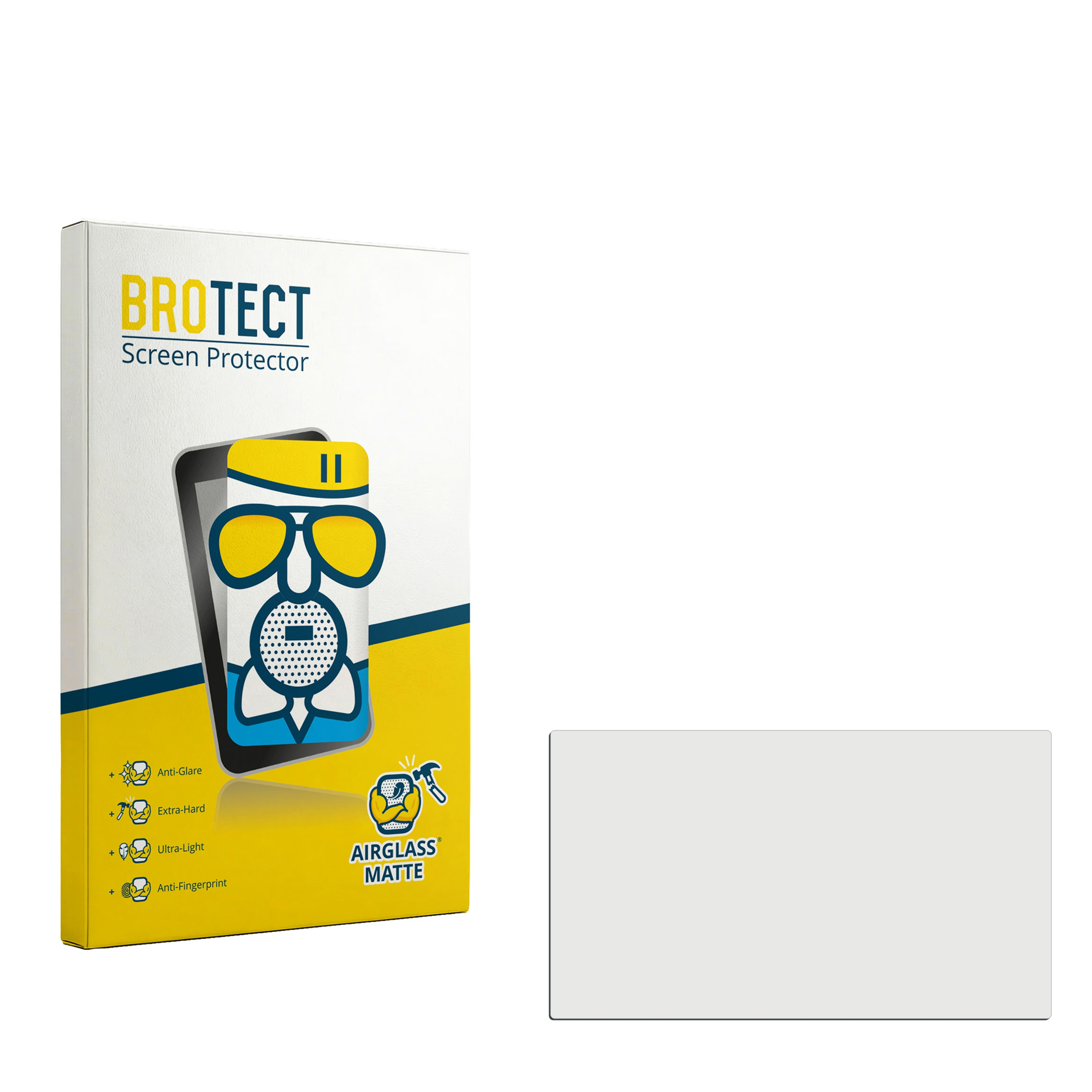 Verpackung für BROTECT Airglass Matte Displayschutzfolie mit Symbolen.
