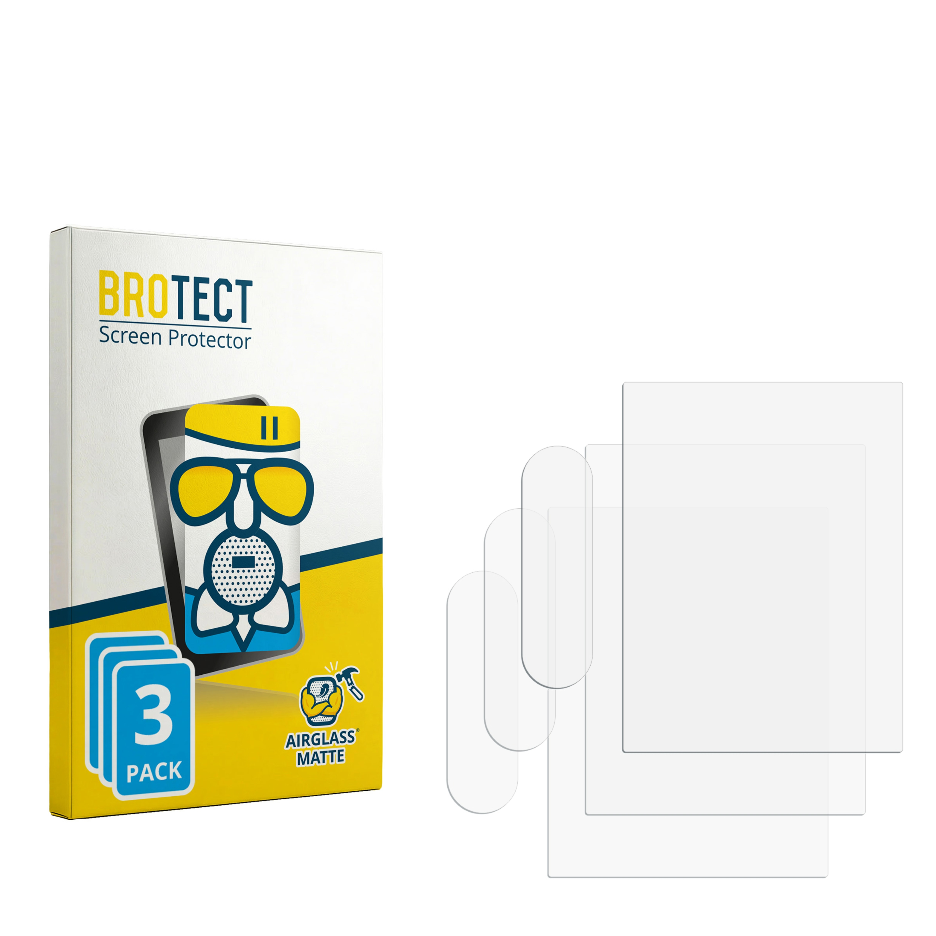 BROTECT Verpackung mit 3 Displayschutzfolien und einzelnen Folien daneben.