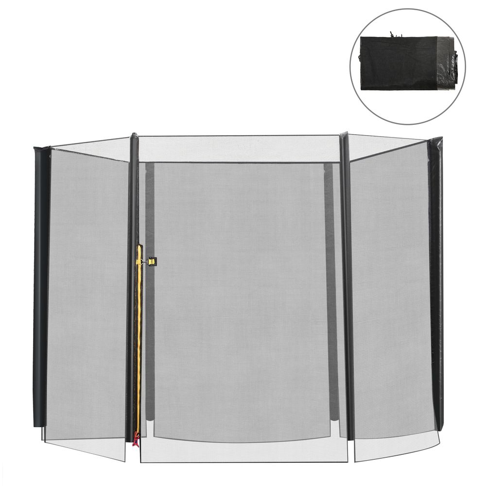 Una red de seguridad negra para trampolín con cremallera, aislada.