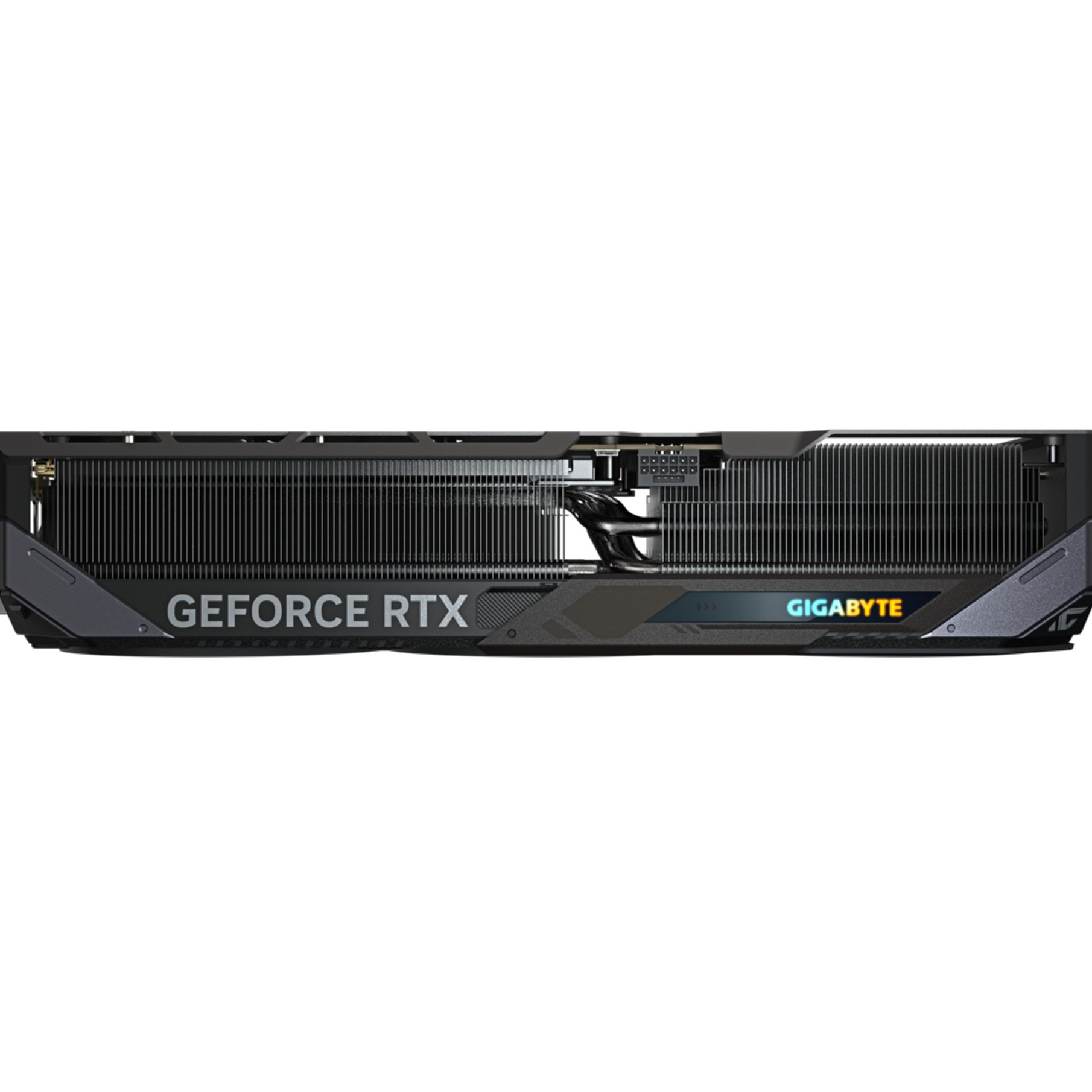 Schwarze Grafikkarte mit "GEFORCE RTX" und "GIGABYTE" Schriftzug.