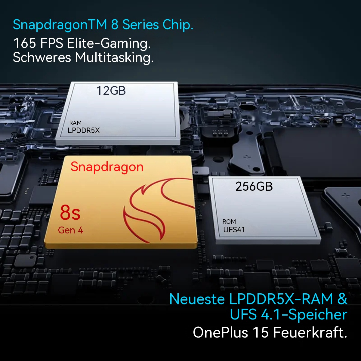 Układ Snapdragon 8s Gen 4 z 12 GB RAM i 256 GB ROM na płytce.