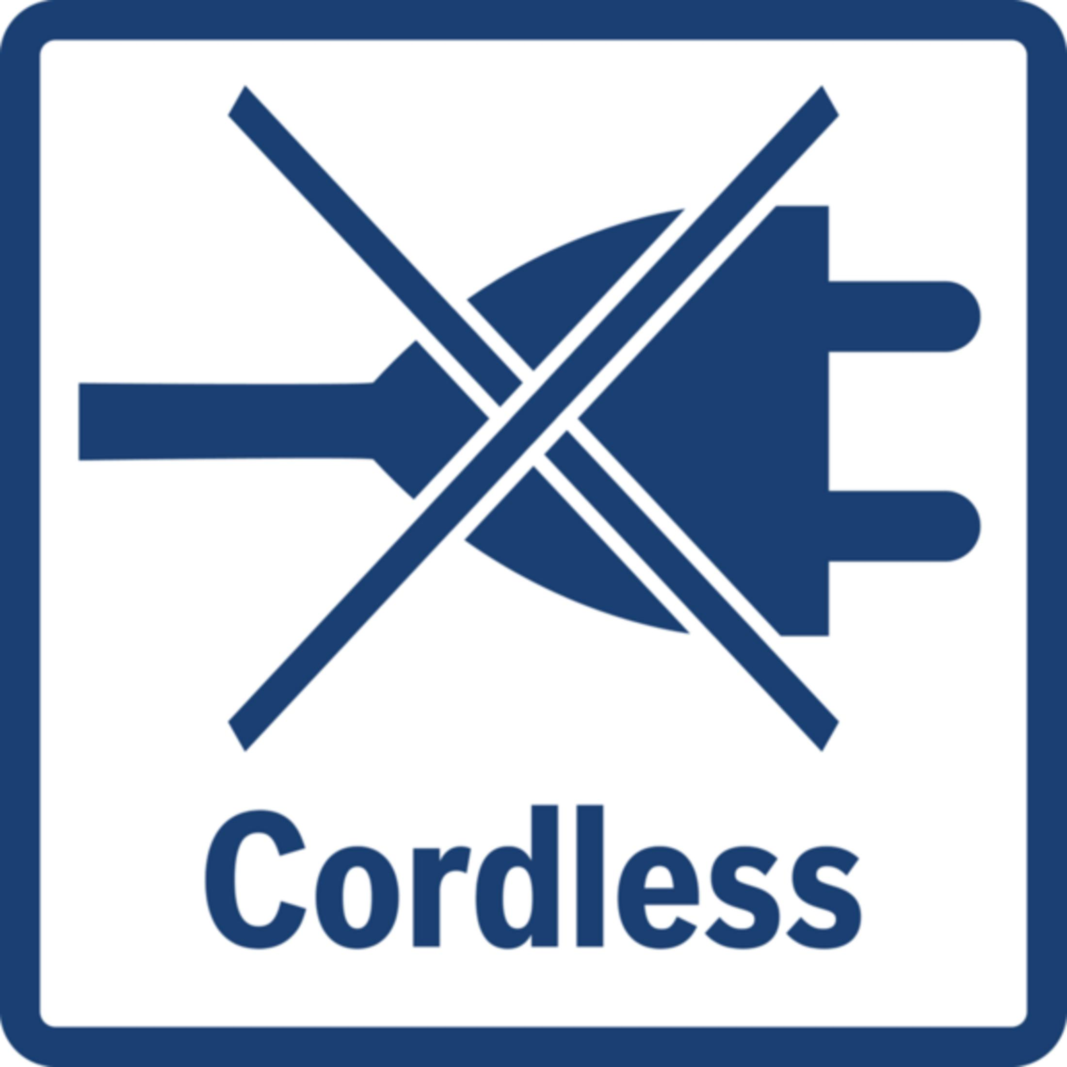 Symbol für kabellos, Stecker mit Kreuz durchgestrichen.