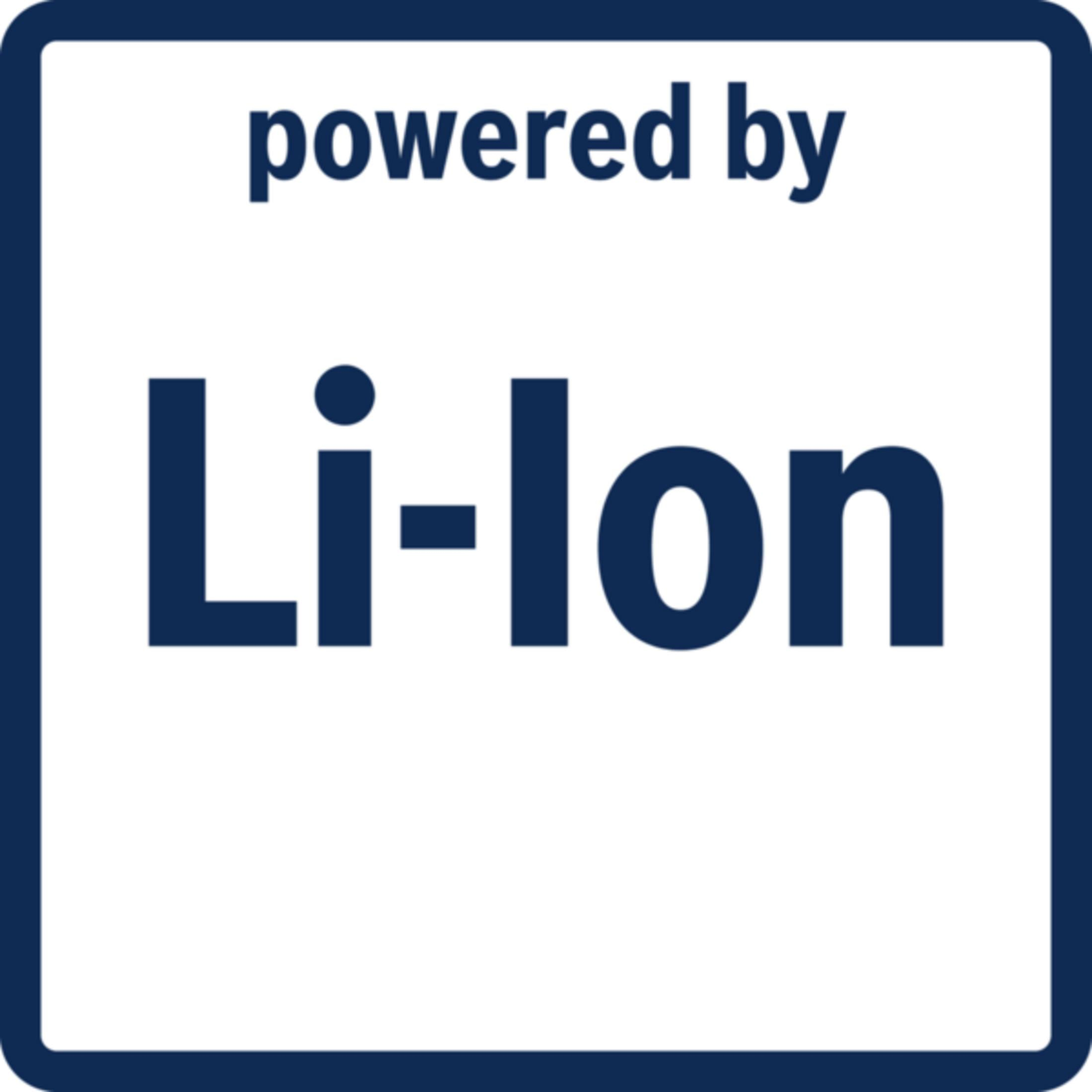 Logo mit den Worten 'powered by Li-Ion' in dunkelblauer Schrift.