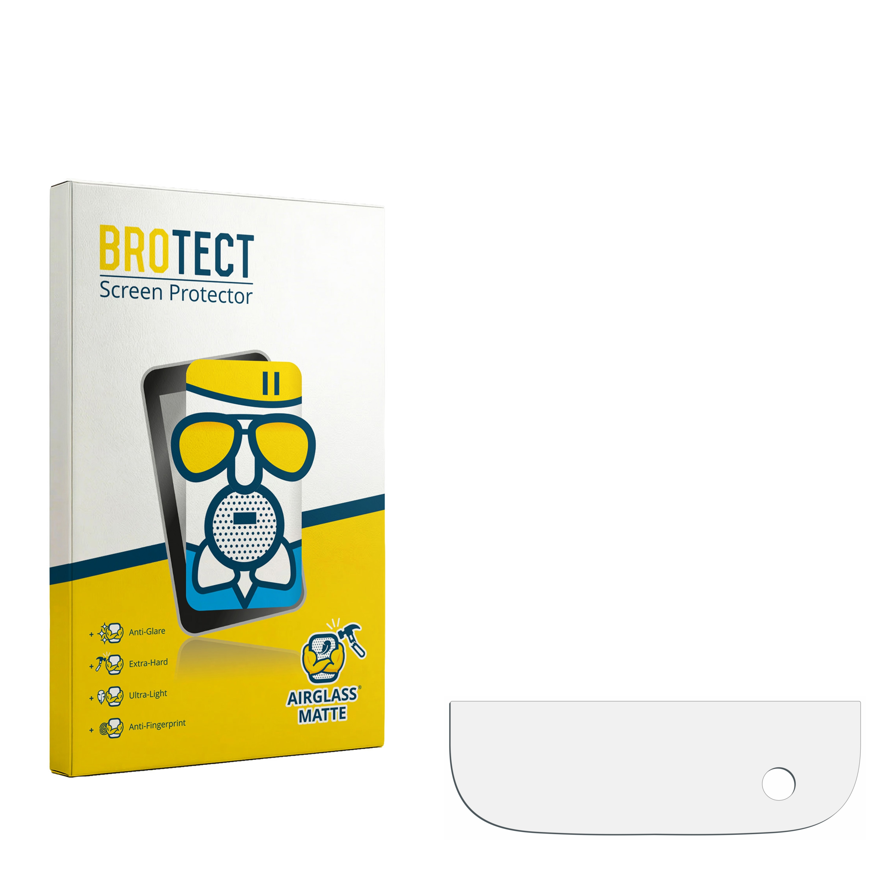 Verpackung für BROTECT Displayschutzfolie mit App-Illustration und Schutzfolie.