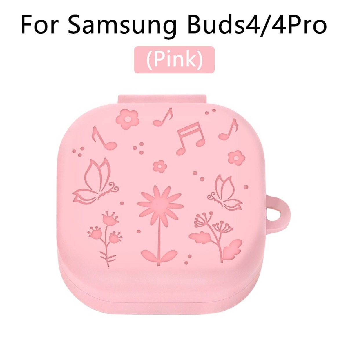 Custodia rosa Samsung Buds 4/4Pro con farfalle e fiori.