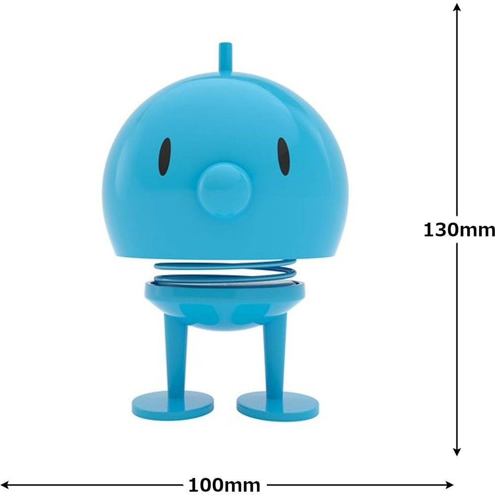 Un personaggio blu tipo bobblehead con occhi ovali e naso rotondo.