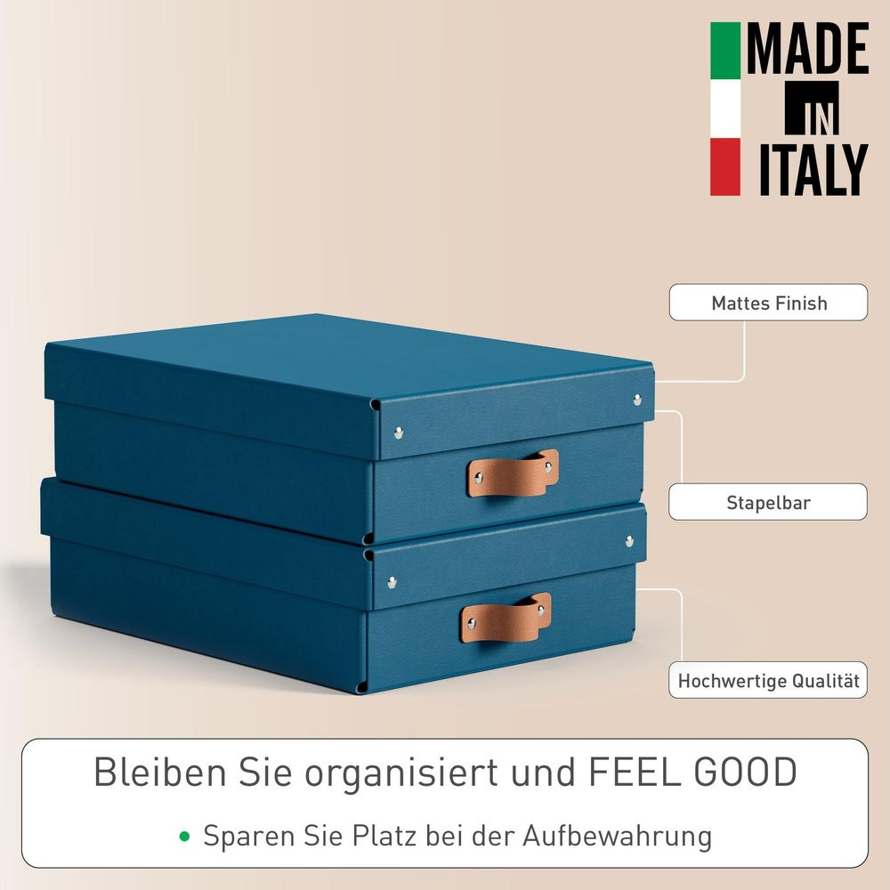 Zwei blaue Aufbewahrungsboxen mit Ledergriffen, 