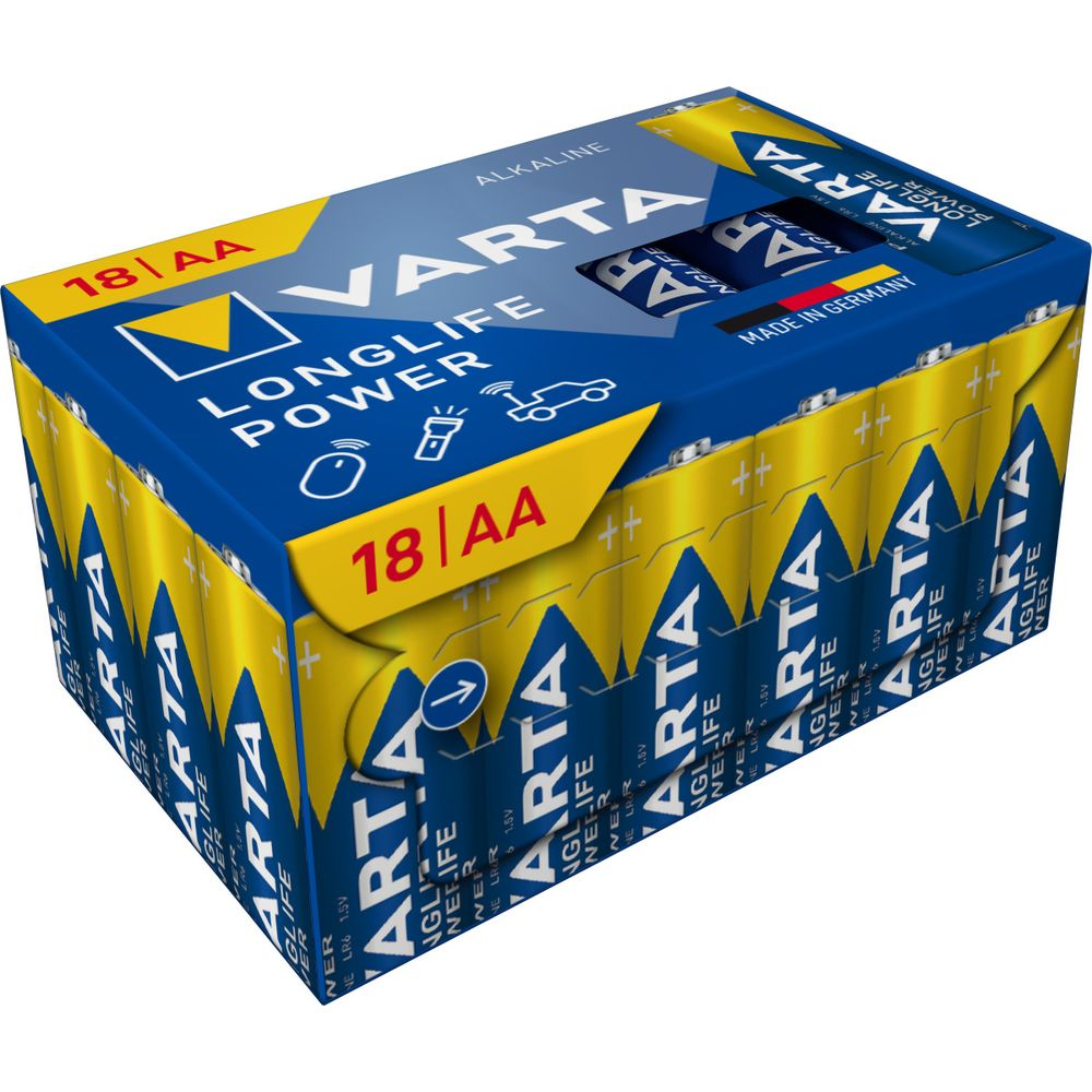 Confezione da 18 batterie alcaline Varta Longlife Power AA.