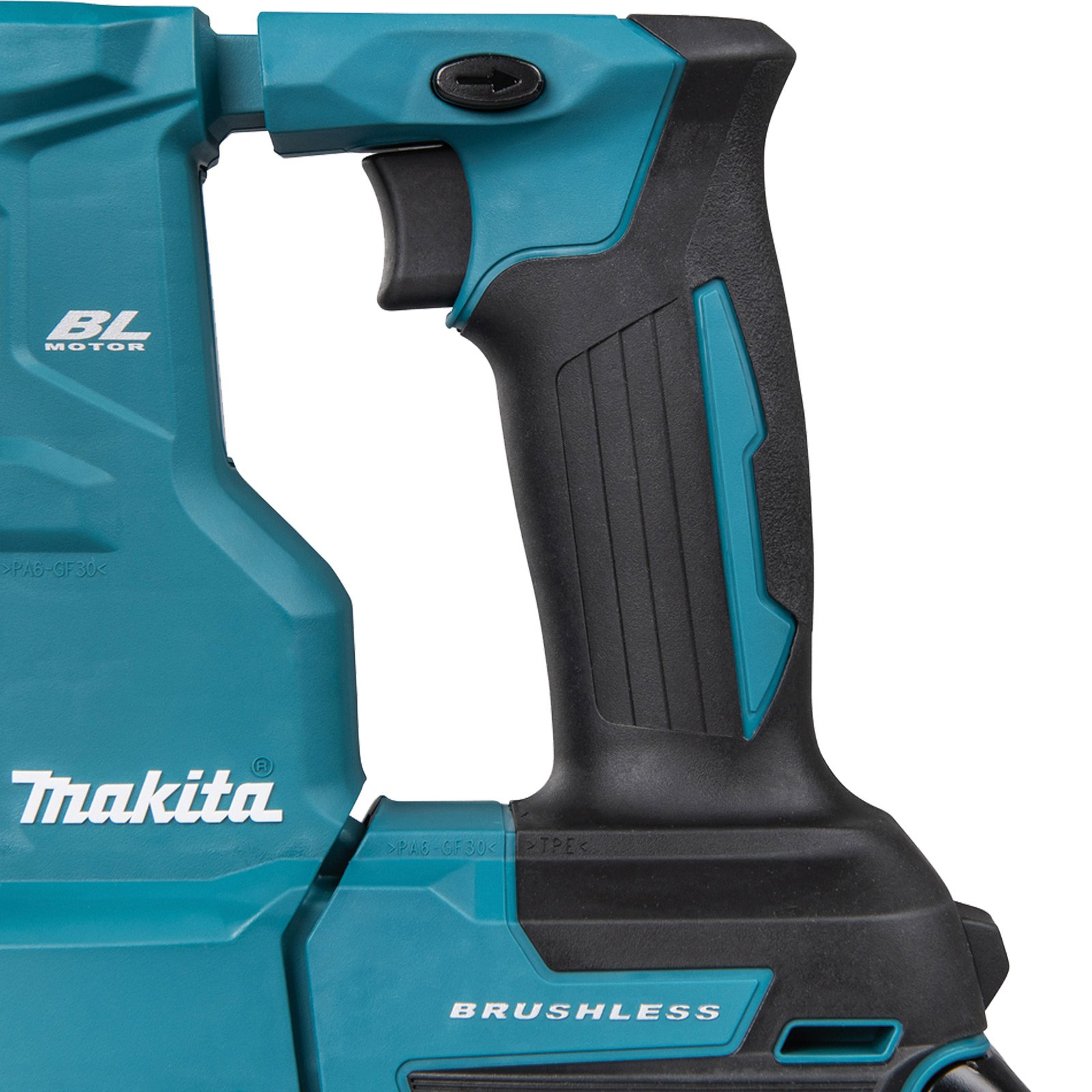 Trapano Makita blu con impugnatura nera e logo motore BL.
