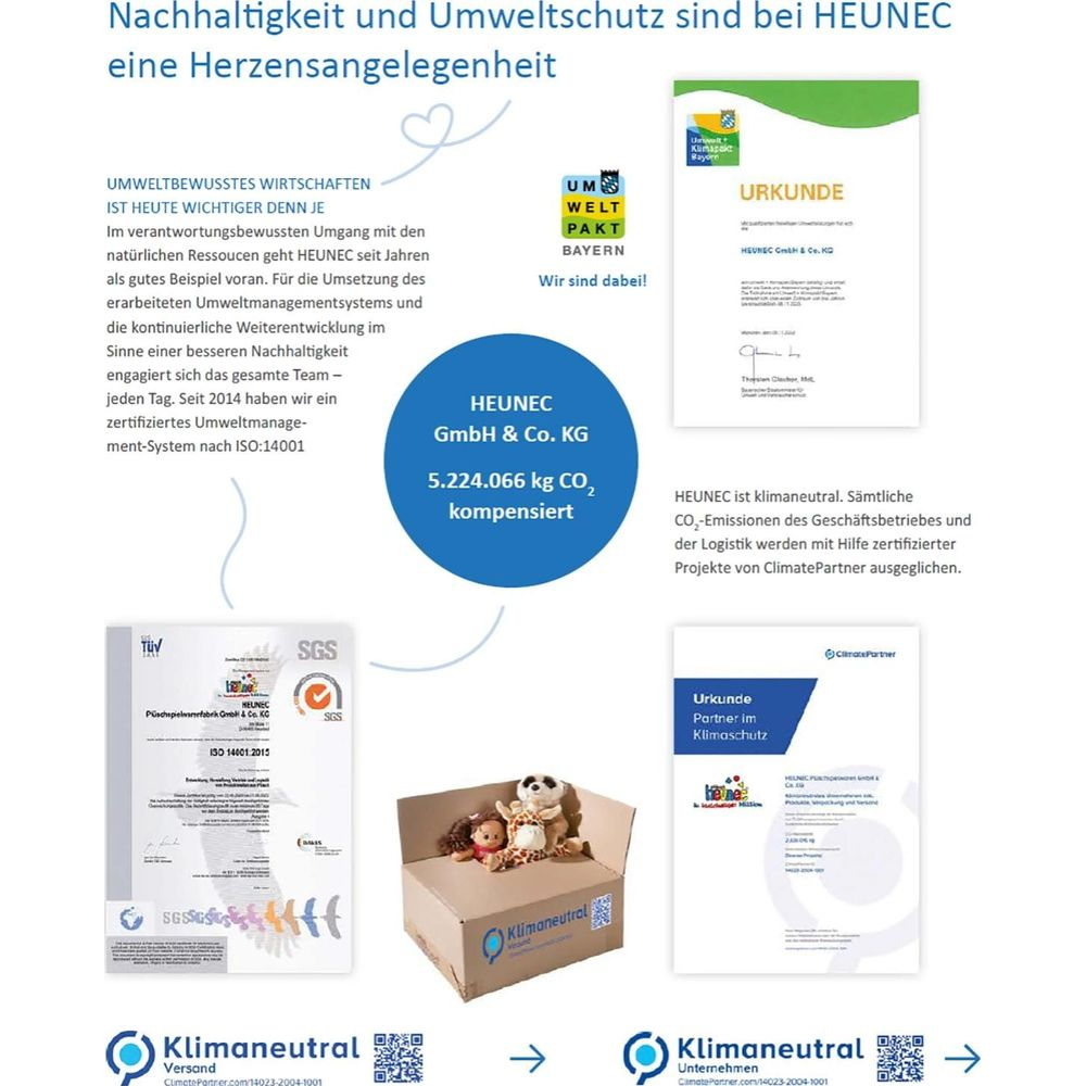 Urkunden und Zertifikate zur Klimaneutralität von HEUNEC, darunter ISO 14001.