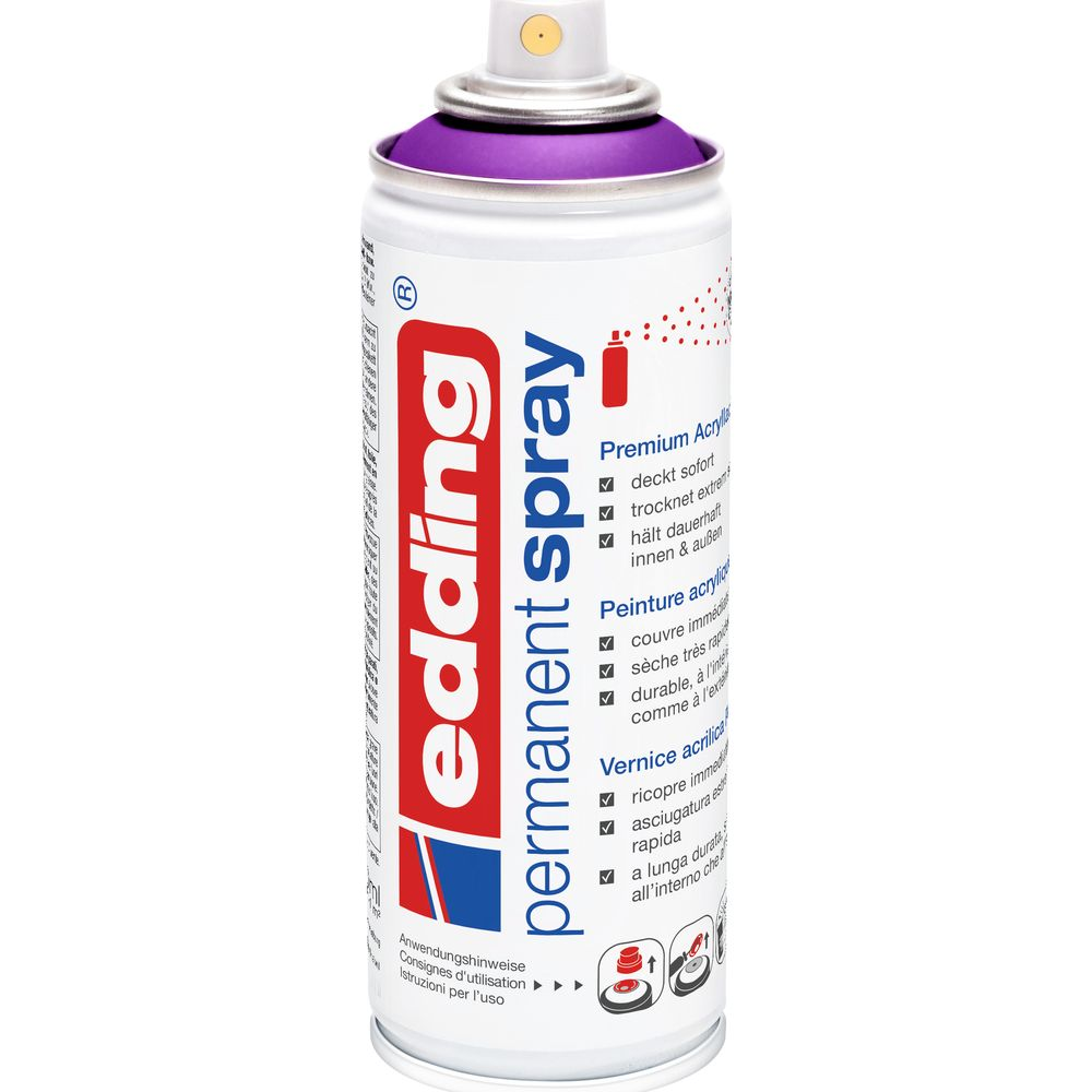 Lila Edding Permanent Spray Dose mit weißen und roten Schriftzügen.