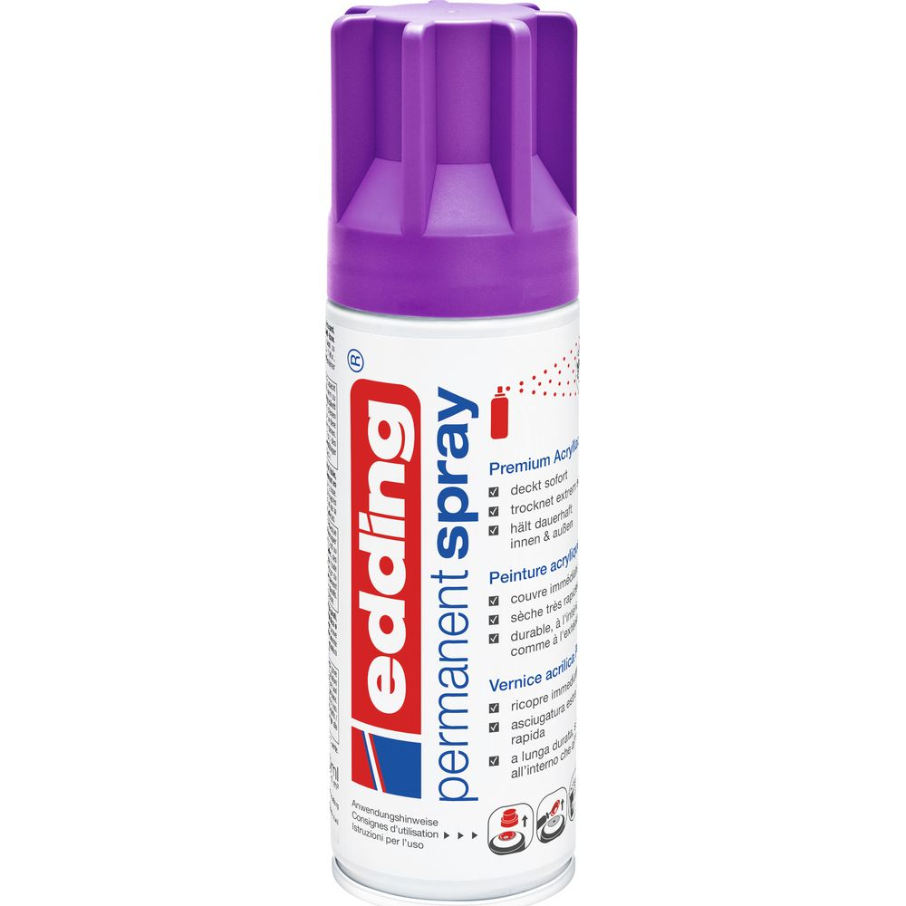 Eine lilafarbene Edding Sprühdose mit Aufdruck 'permanent spray'.
