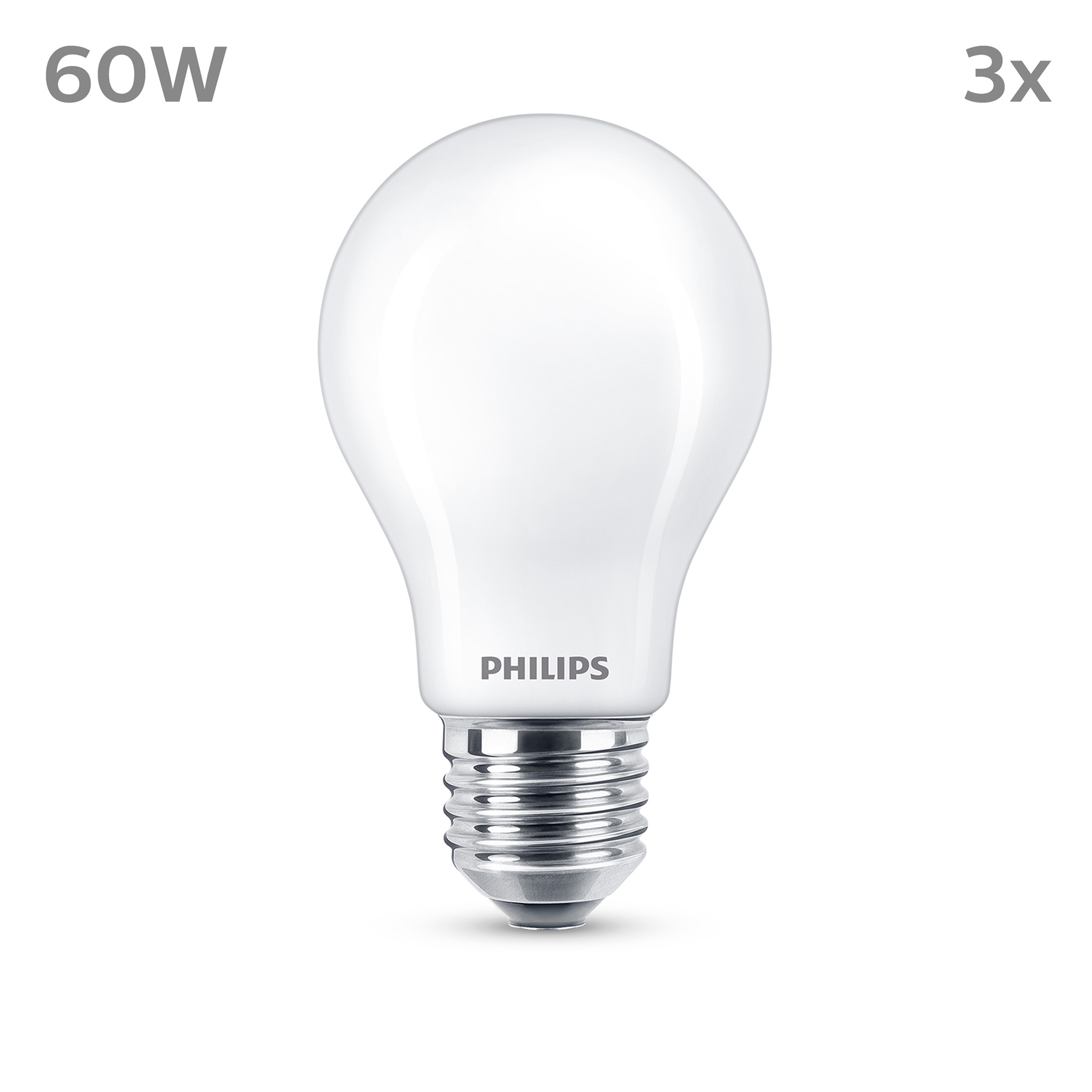 Una lampadina Philips bianca da 60W, confezione da tre.