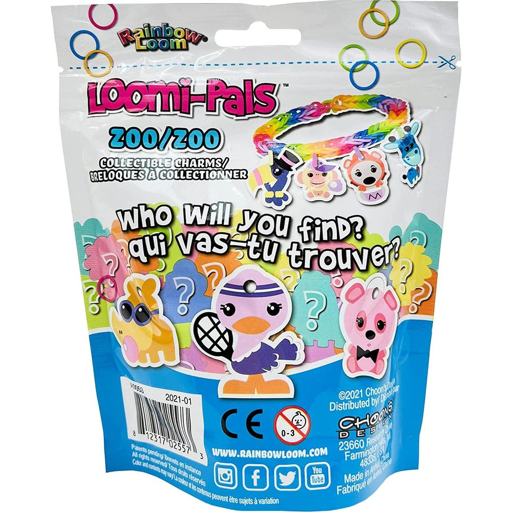 Verpackung mit Loomi-Pals Sammelanhängern: Tiere wie Affe, Bär, Giraffe, Vogel.